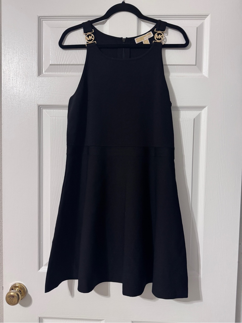 Michael Kors Black Ribbed Bodycon Tank Dress Gold MK Hardware XL